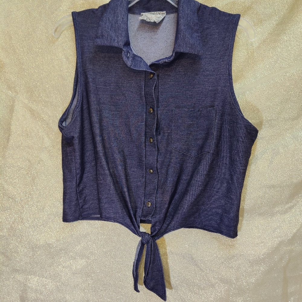 Skönhet sleeveless crop top tie shirt large